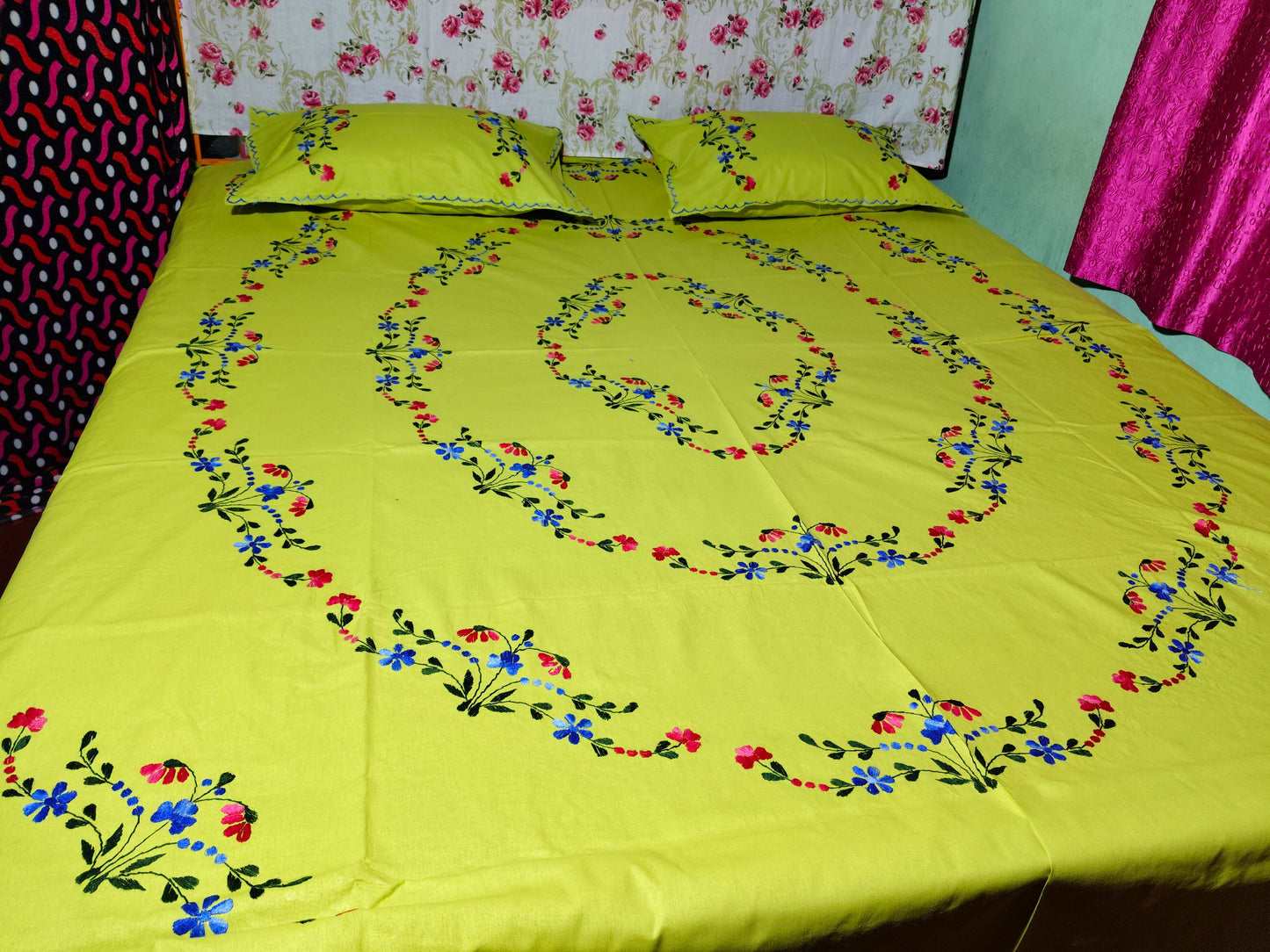 Chikonwala's Hand Embroidered Floral Design Bedsheet