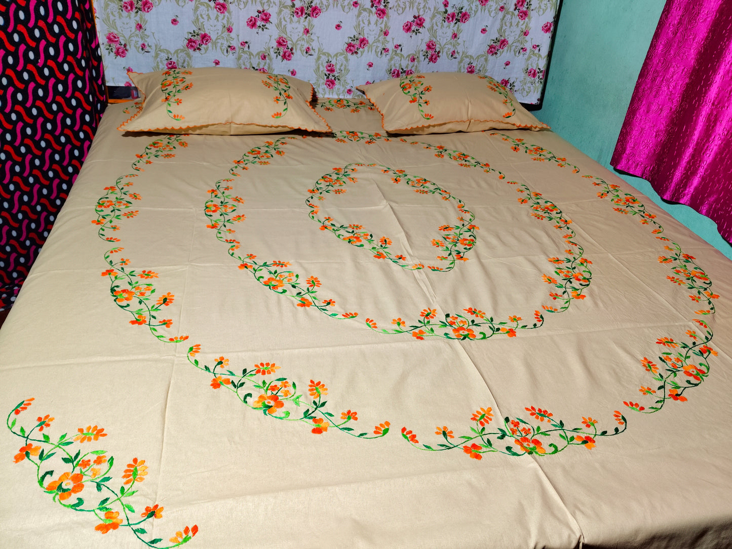 Chikonwala's Hand Embroidered Floral Design Bedsheet