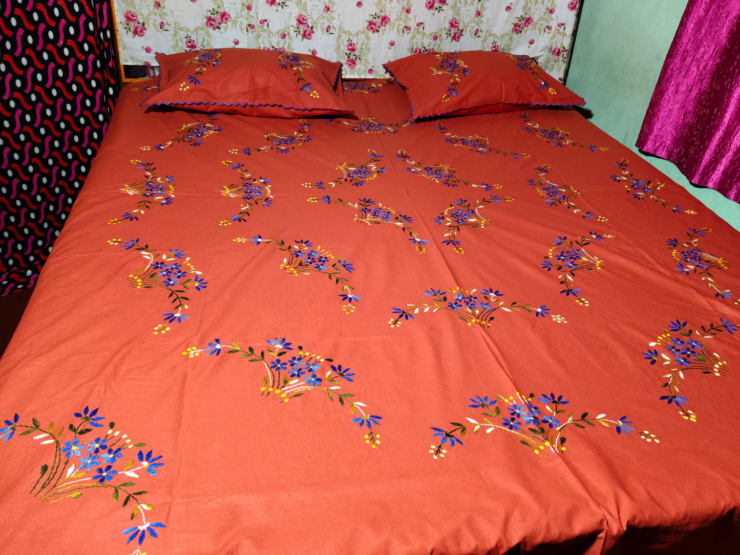 Chikonwala's Hand Embroidered Floral Design Bedsheet