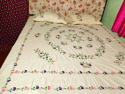 Chikonwala's Hand Embroidered Floral Design Bedsheet