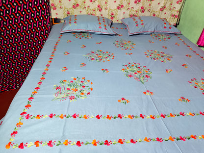 Chikonwala's Hand Embroidered Floral Design Bedsheet