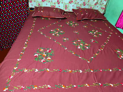 Chikonwala's Hand Embroidered Floral Design Bedsheet