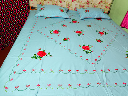 Chikonwala's Hand Embroidered Floral Design Bedsheet