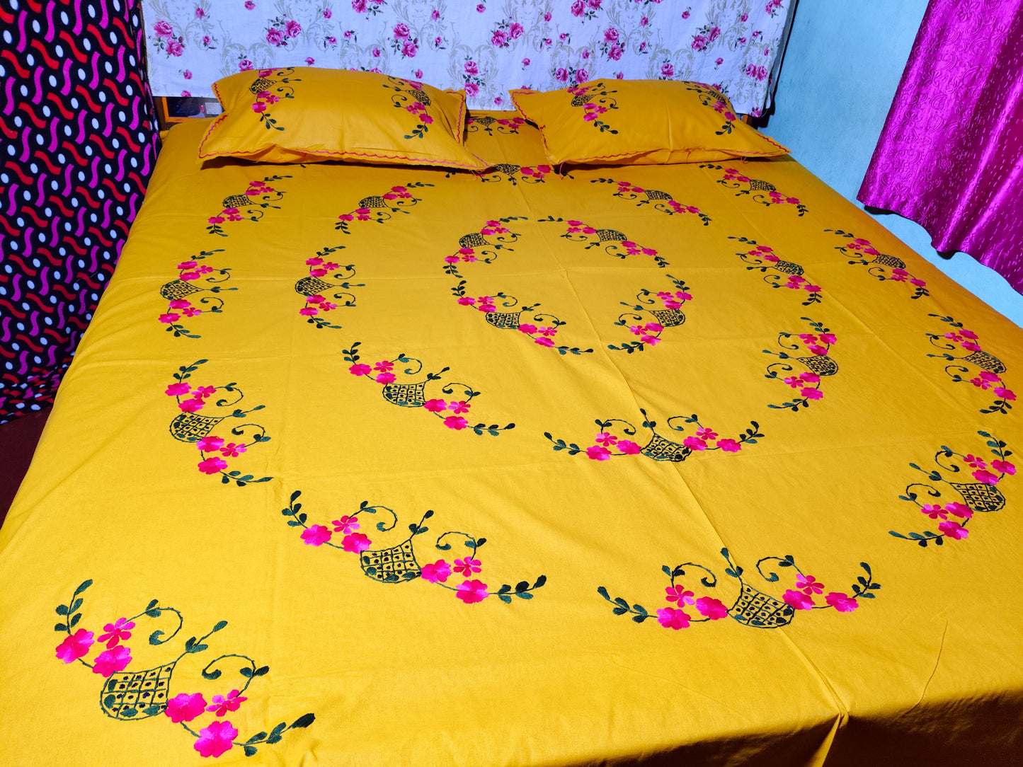 Chikonwala's Hand Embroidered Floral Design Bedsheet