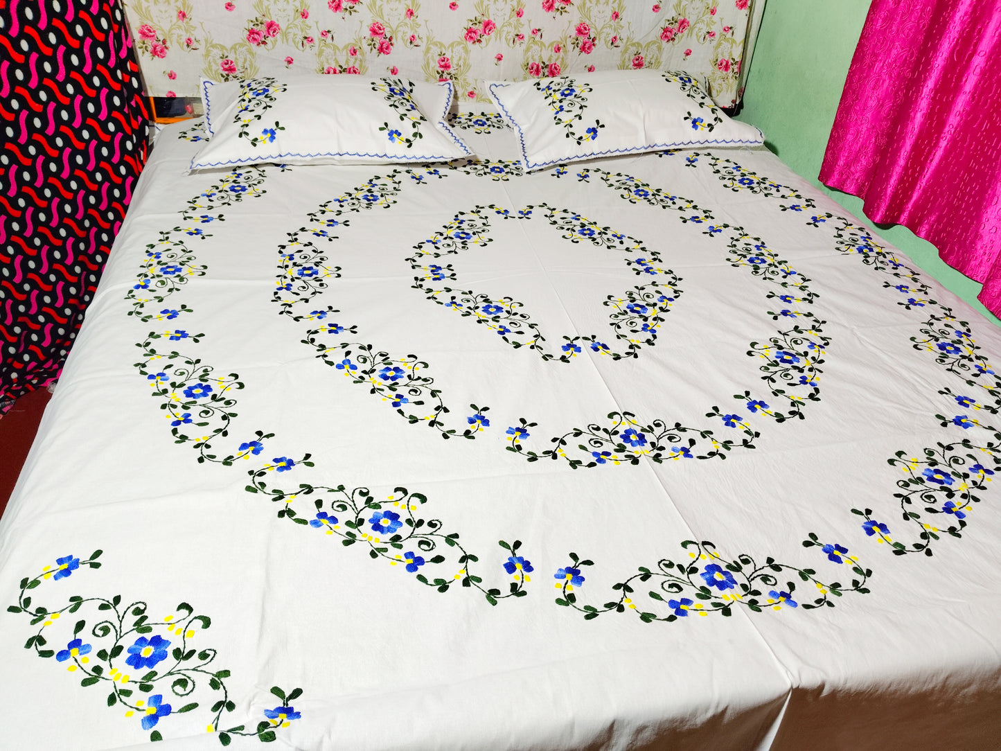 Chikonwala's Hand Embroidered Floral Design Bedsheet