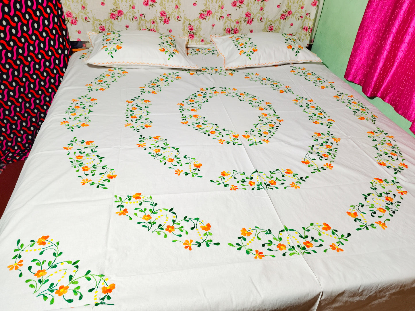 Chikonwala's Hand Embroidered Floral Design Bedsheet
