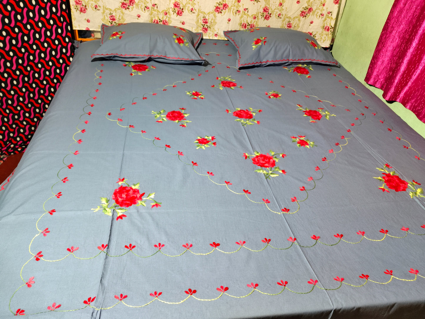 Chikonwala's Hand Embroidered Floral Design Bedsheet