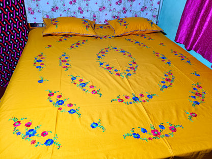 Chikonwala's Hand Embroidered Floral Design Bedsheet