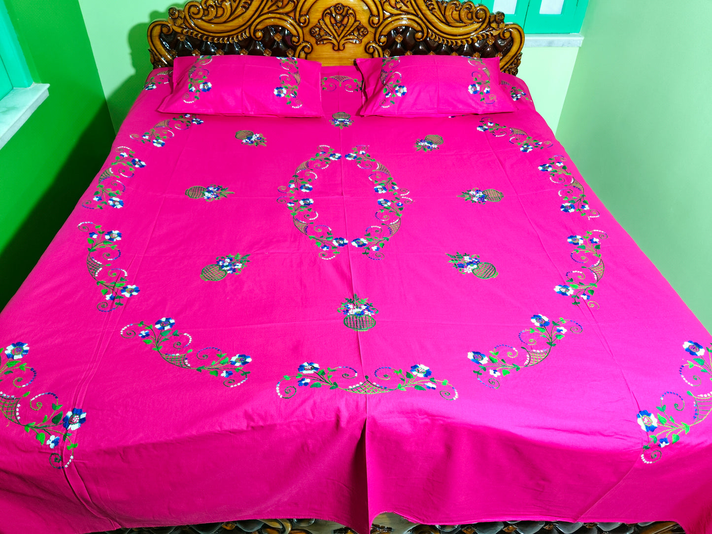 Chikonwala's Hand Embroidered Pure Cotton Bedsheet