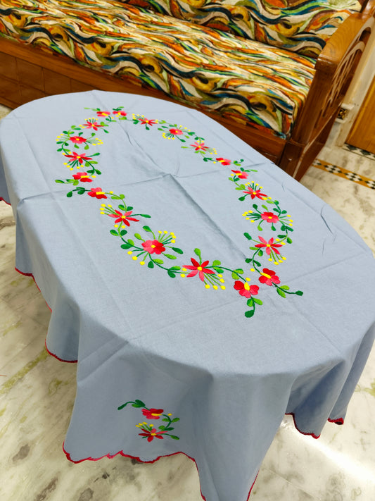 Hand Embroidered Four Seater Floral Table Cover