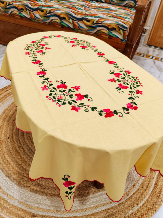 Hand Embroidered Four Seater Floral Table Cover