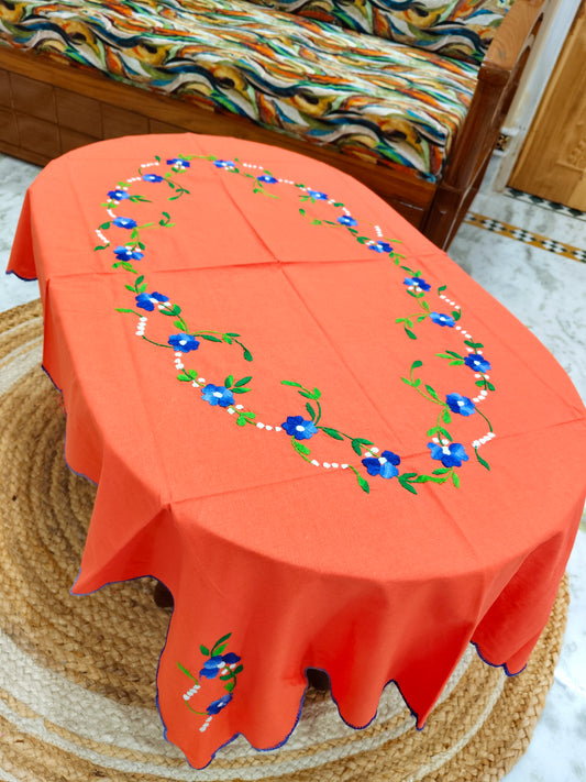 Hand Embroidered Four Seater Floral Table Cover