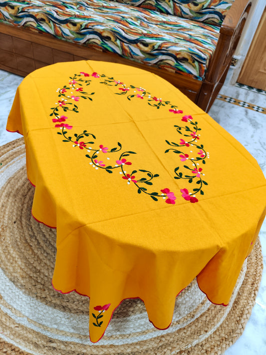Hand Embroidered Four Seater Floral Table Cover