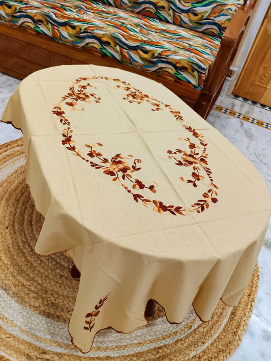 Hand Embroidered Four Seater Floral Table Cover