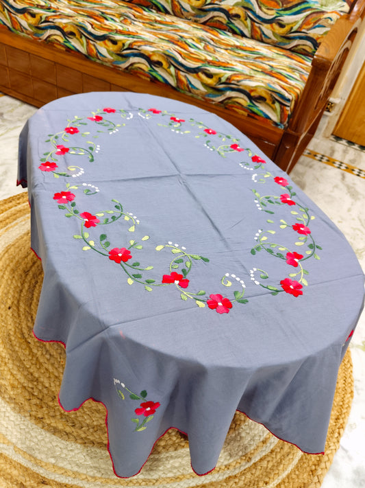 Hand Embroidered Four Seater Floral Table Cover