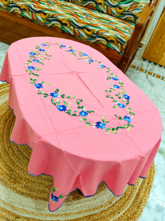 Hand Embroidered Four Seater Floral Table Cover