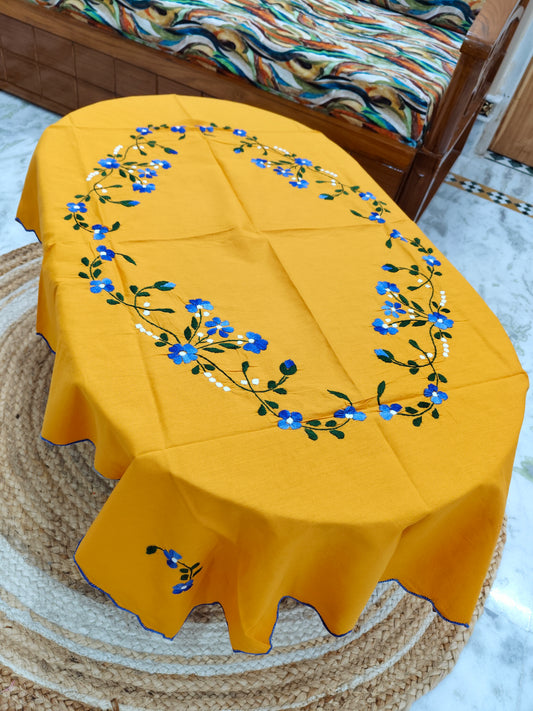 Hand Embroidered Four Seater Floral Table Cover
