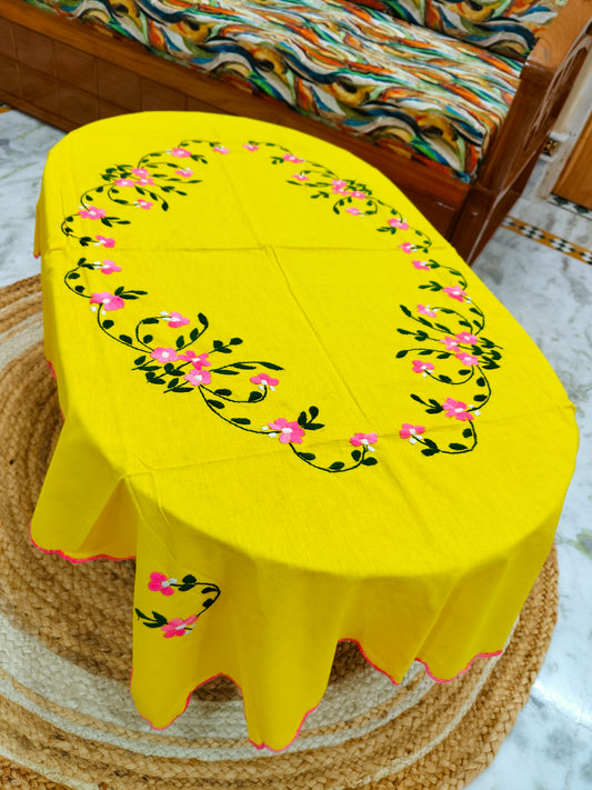 Hand Embroidered Four Seater Floral Table Cover