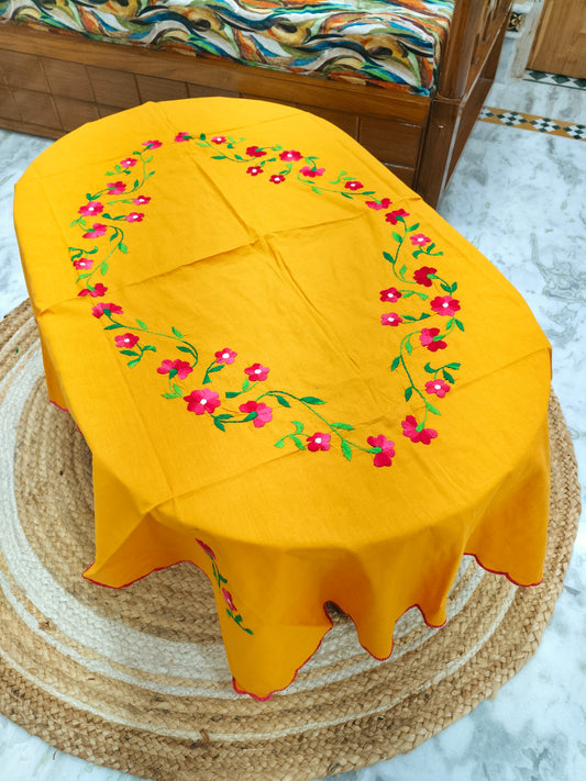 Hand Embroidered Four Seater Floral Table Cover