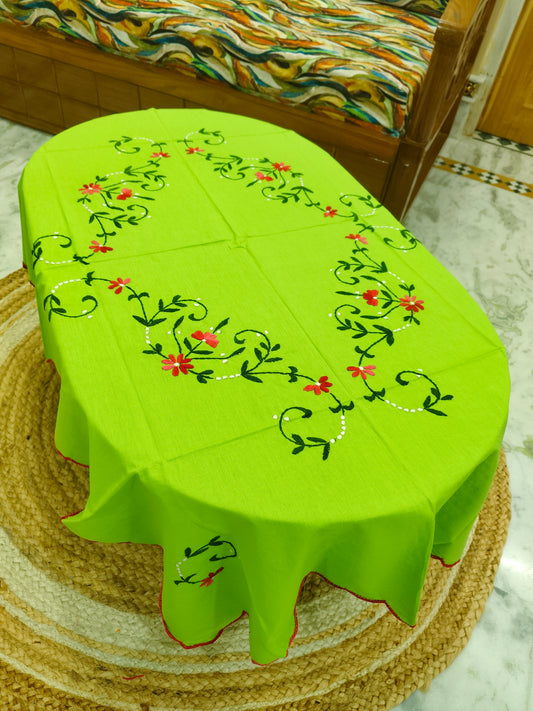 Hand Embroidered Four Seater Floral Table Cover