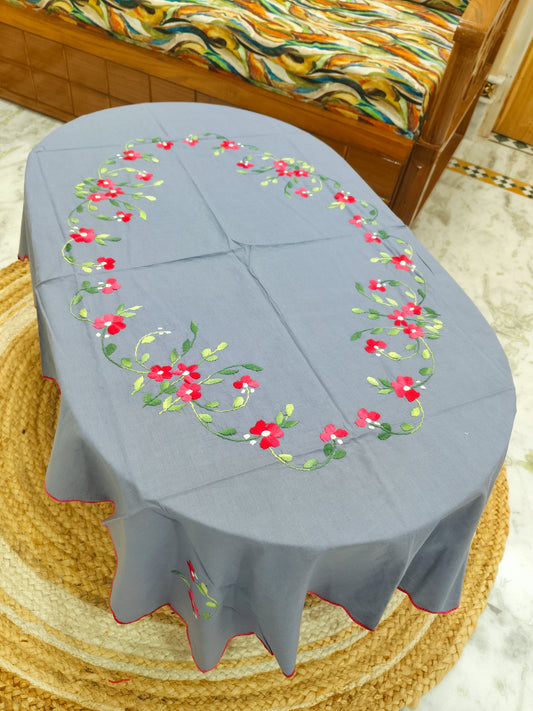 Hand Embroidered Four Seater Floral Table Cover
