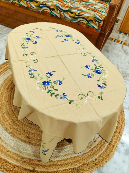 Hand Embroidered Four Seater Floral Table Cover
