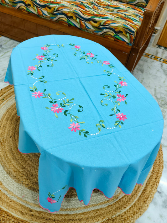 Hand Embroidered Four Seater Floral Table Cover