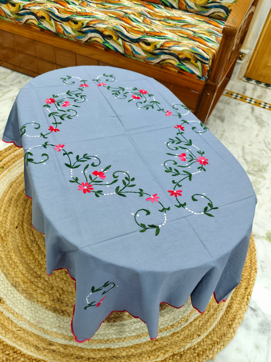Hand Embroidered Four Seater Floral Table Cover