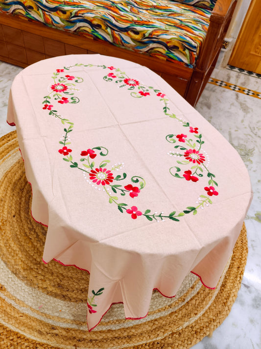 Hand Embroidered Four Seater Floral Table Cover