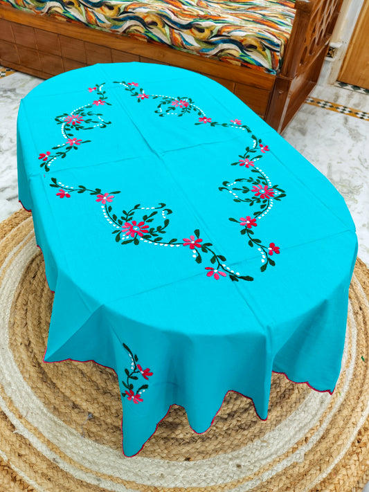 Hand Embroidered Four Seater Floral Table Cover