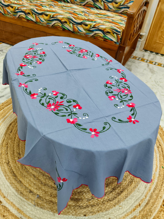 Hand Embroidered Four Seater Floral Table Cover