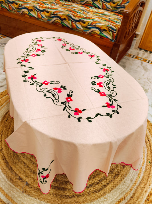 Hand Embroidered Four Seater Floral Table Cover