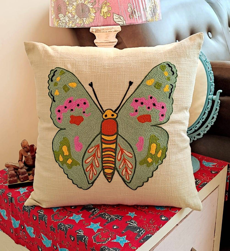 Chikonwala's Butterfly Embroidery Cushion Covers(Set of 2 || 40x40 cm)