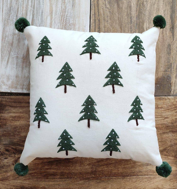 Chikonwala's Christmas Tree Embroidered Cushion Covers(Set of 2 || 40x40 cm)