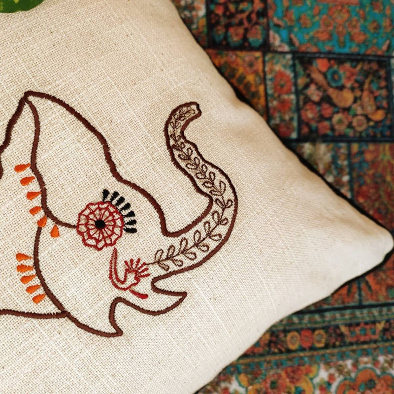 Chikonwala's Elephant Embroidered Cushion Covers(Set of 2 || 40x40 cm)