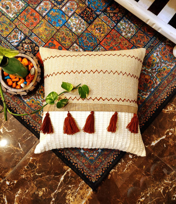 Chikonwala's Multi fabric Cushion Covers with Tassel(Set of 2 || 40x40 cm)