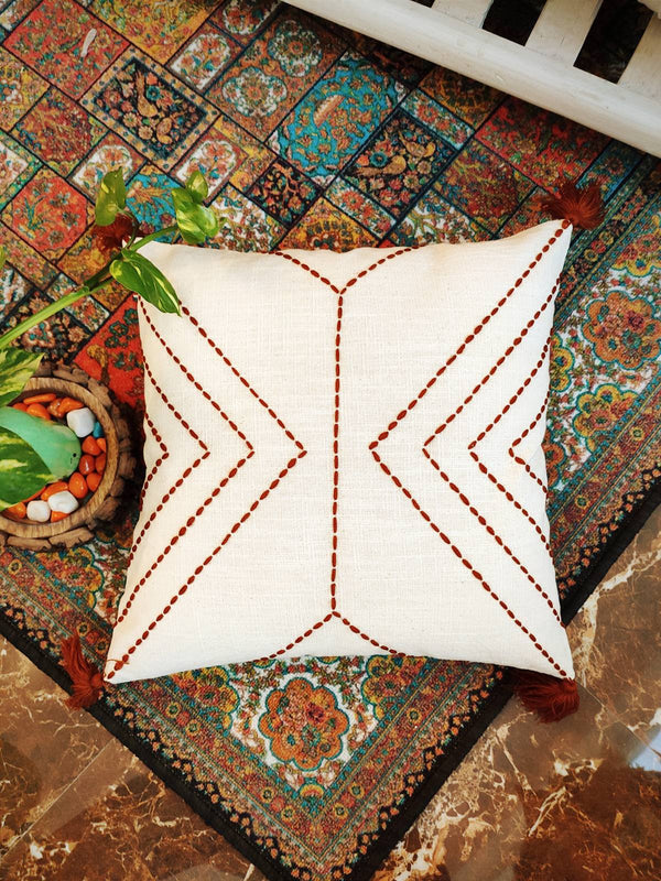 Chikonwala's Kantha Work Cushion Covers with Tassel(Set of 2 || 40x40 cm)