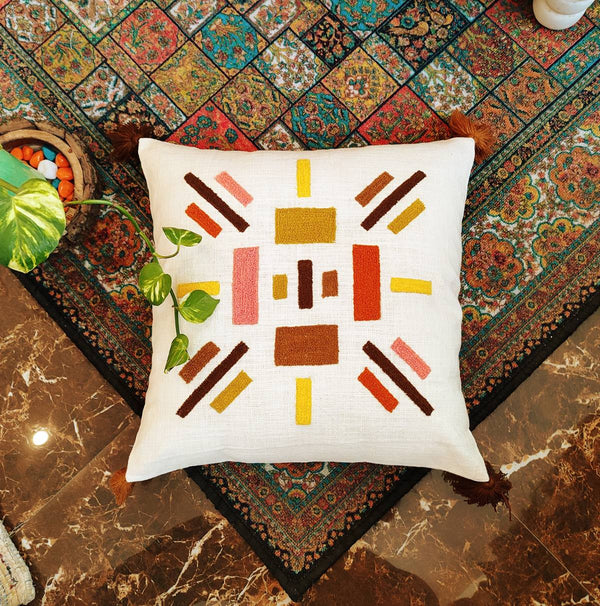 Chikonwala's Multicolor Aari Embroidered Cushion Covers with Tassel(Set of 2 || 40x40 cm)