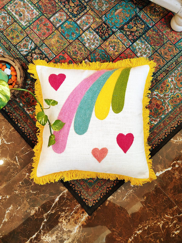 Chikonwala's Multicolor Heart Rainbow Cushion Covers(Set of 2 || 40x40 cm)