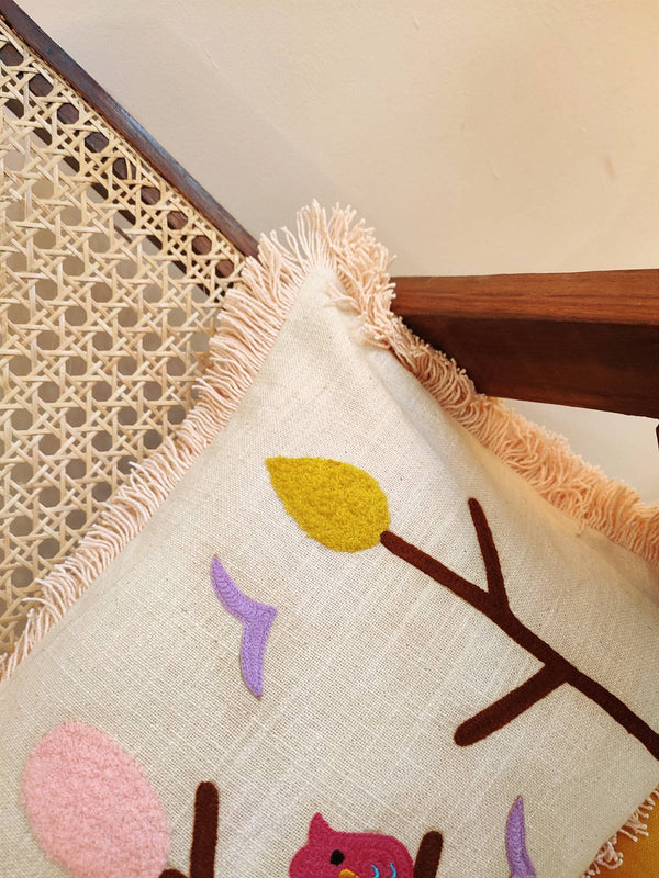 Chikonwala's "Owl on tree" Ari Embroidery Cushion Covers(Set of 2 || 30x50 cm)