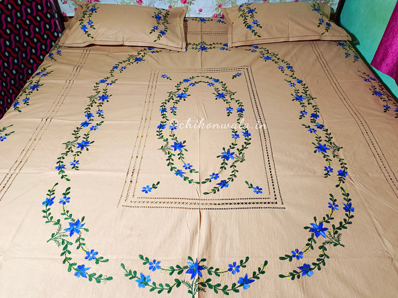 Chikonwala's Floral Embroidered Cotton Beading  Bedsheet