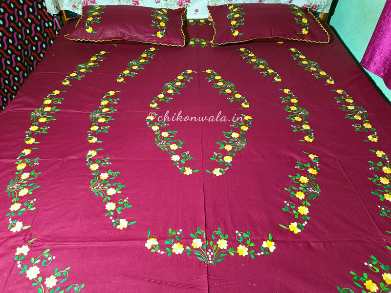 Chikonwala's Hand Embroidered Floral Design Bedsheet