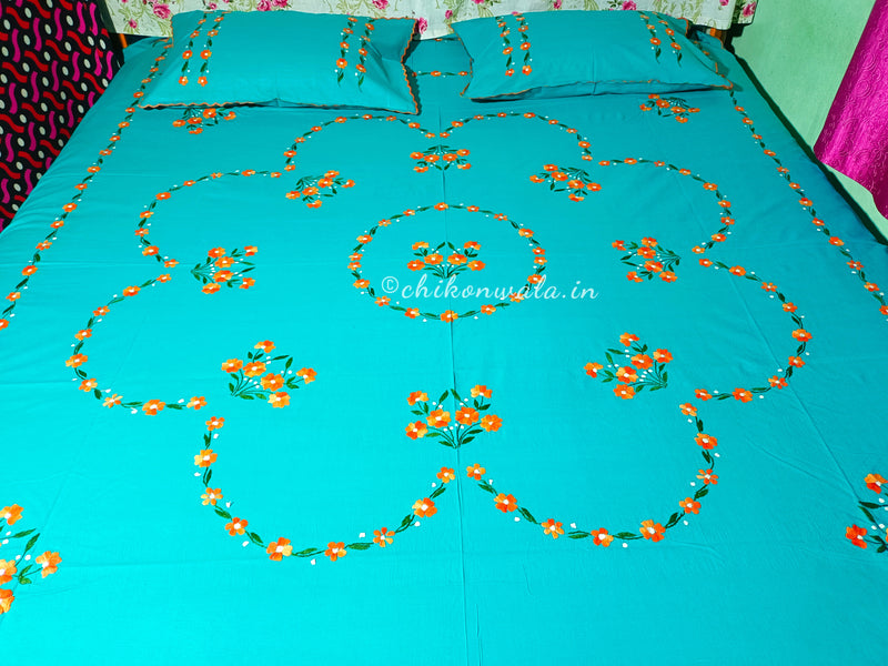 Chikonwala's Hand Embroidered Floral Design Bedsheet
