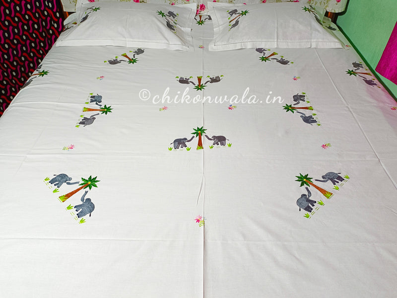 Chikonwala's Hand Embroidered Pure Cotton Elephant Embroidered Bedsheet