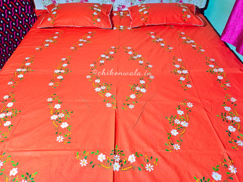 Chikonwala's Hand Embroidered Floral Design Bedsheet