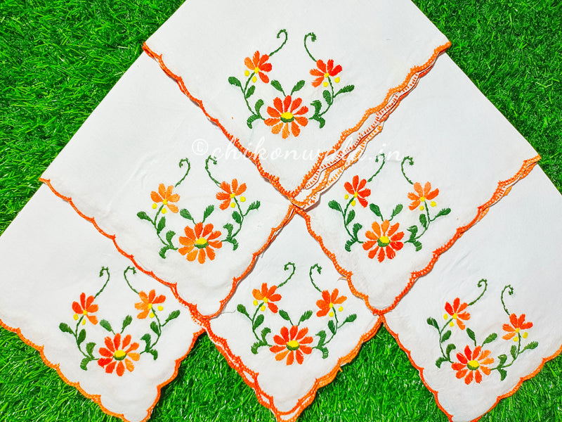 Hand Embroidered Pure Cotton Napkins (Set of 6)