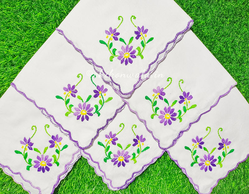 Hand Embroidered Pure Cotton Napkins (Set of 6)