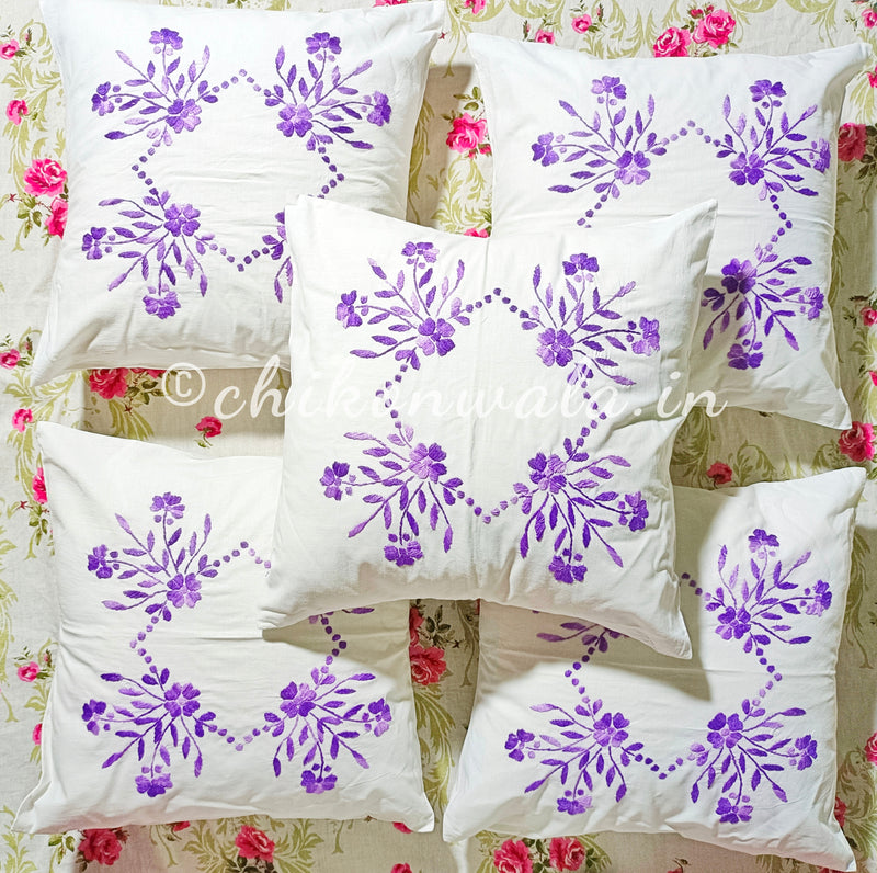 Hand Embroidered Cotton Cushion Covers (Set of 5)