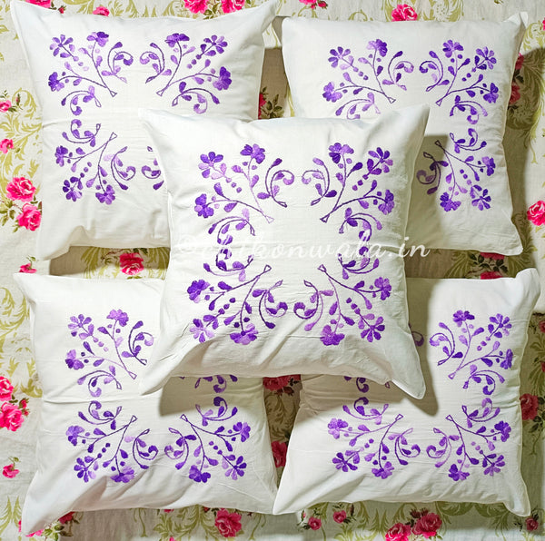 Hand Embroidered Cotton Cushion Covers (Set of 5)