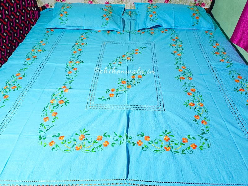Chikonwala's Floral Embroidered Cotton Beading  Bedsheet